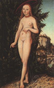 Lucas The Elder Cranach : Venus standing in a landscape